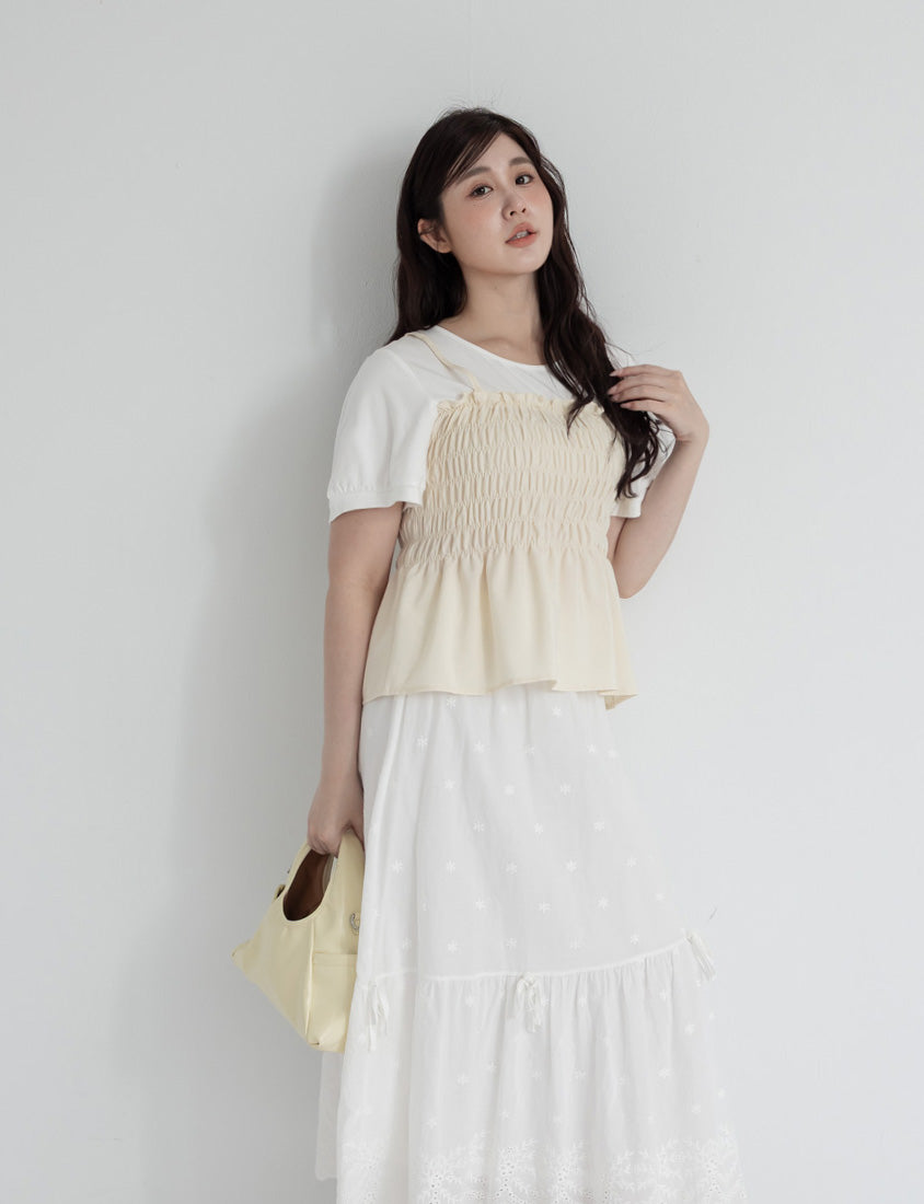 Sweet Crinkle Faux Two-Piece Short Sleeve Plus Size Top