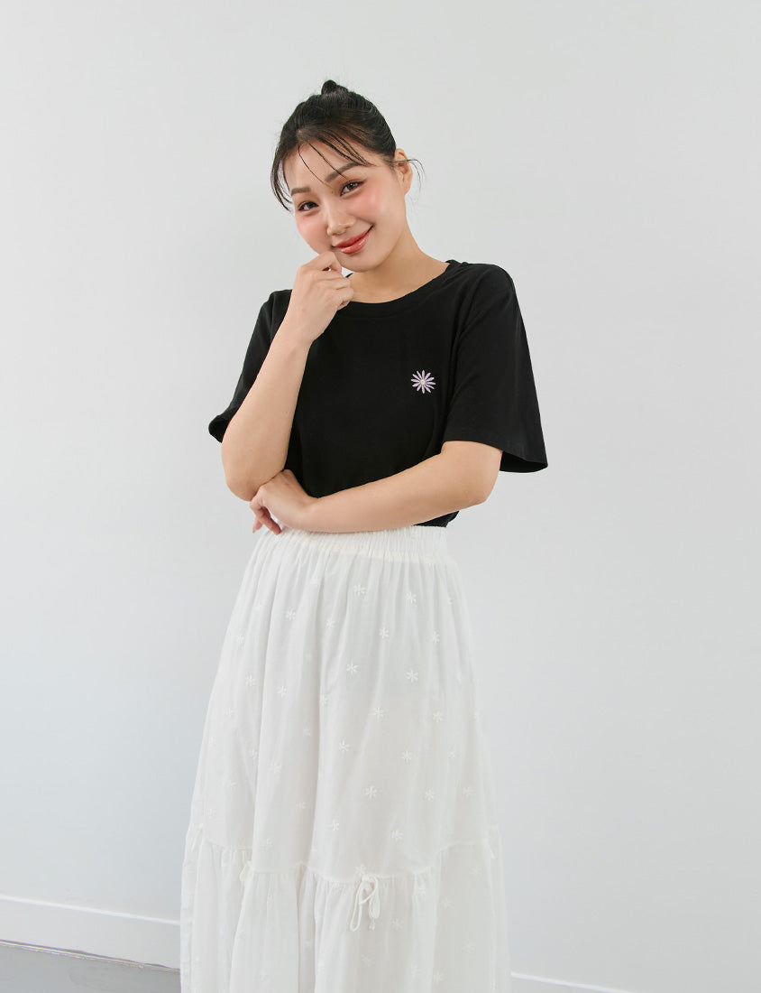Heavyweight Floral Embroidery Plus Size Crewneck Tee