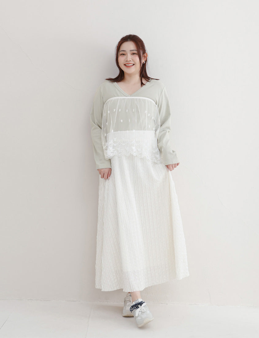 Soft Stretch Crinkled Elastic Waist Plus Size Maxi Skirt