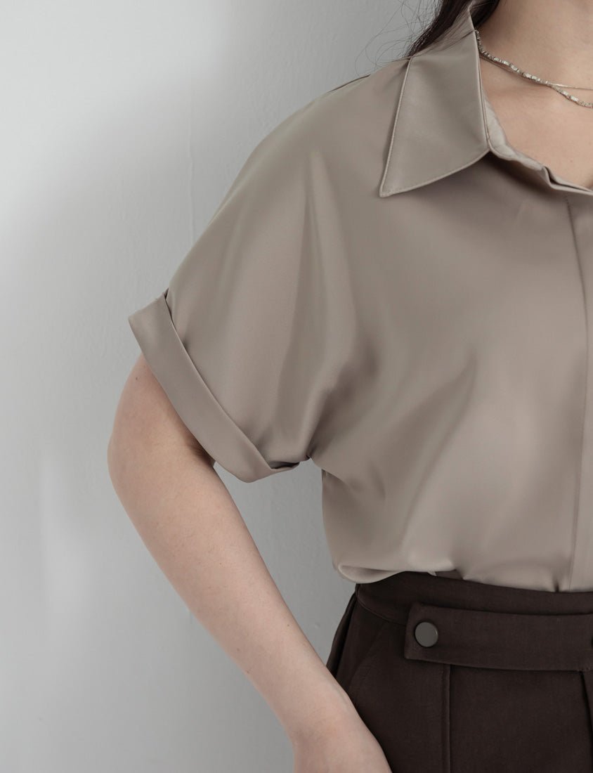 MISS. Minimal Satin Rolled Sleeve Plus Size Shirt
