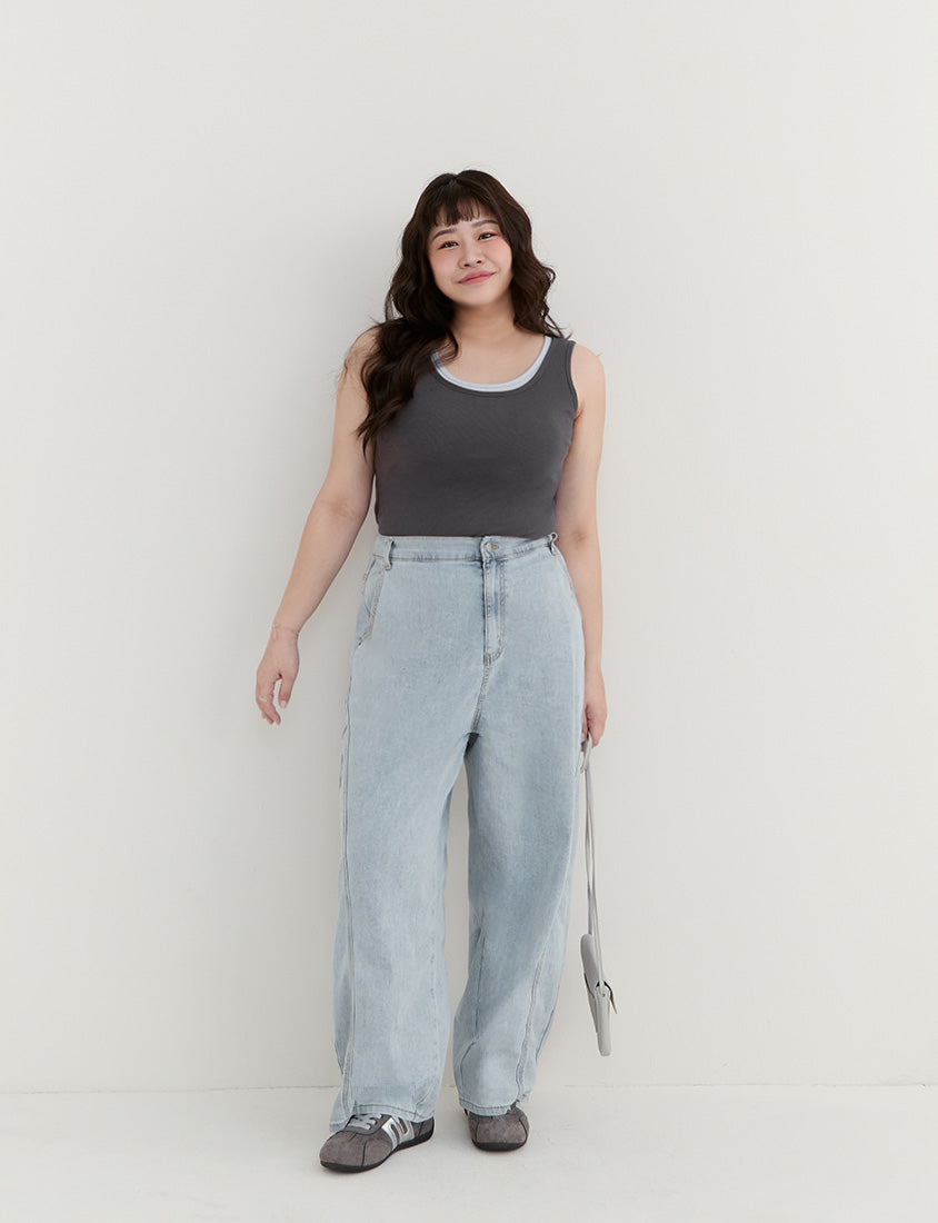 Pobra. Contrast Crew Neck Ribbed Plus Size Bra Tank Top