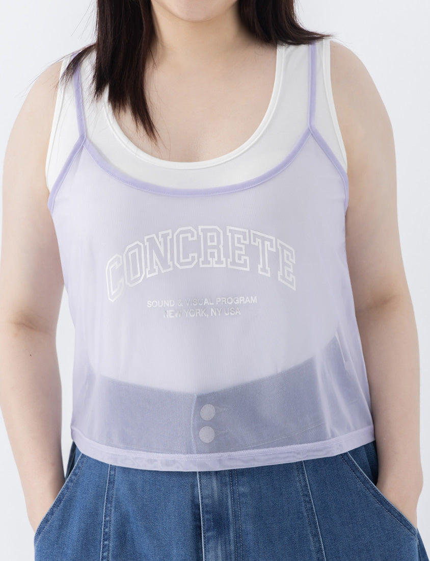 Two Piece Sheer Printed U-Neck Plus Size Tank Set