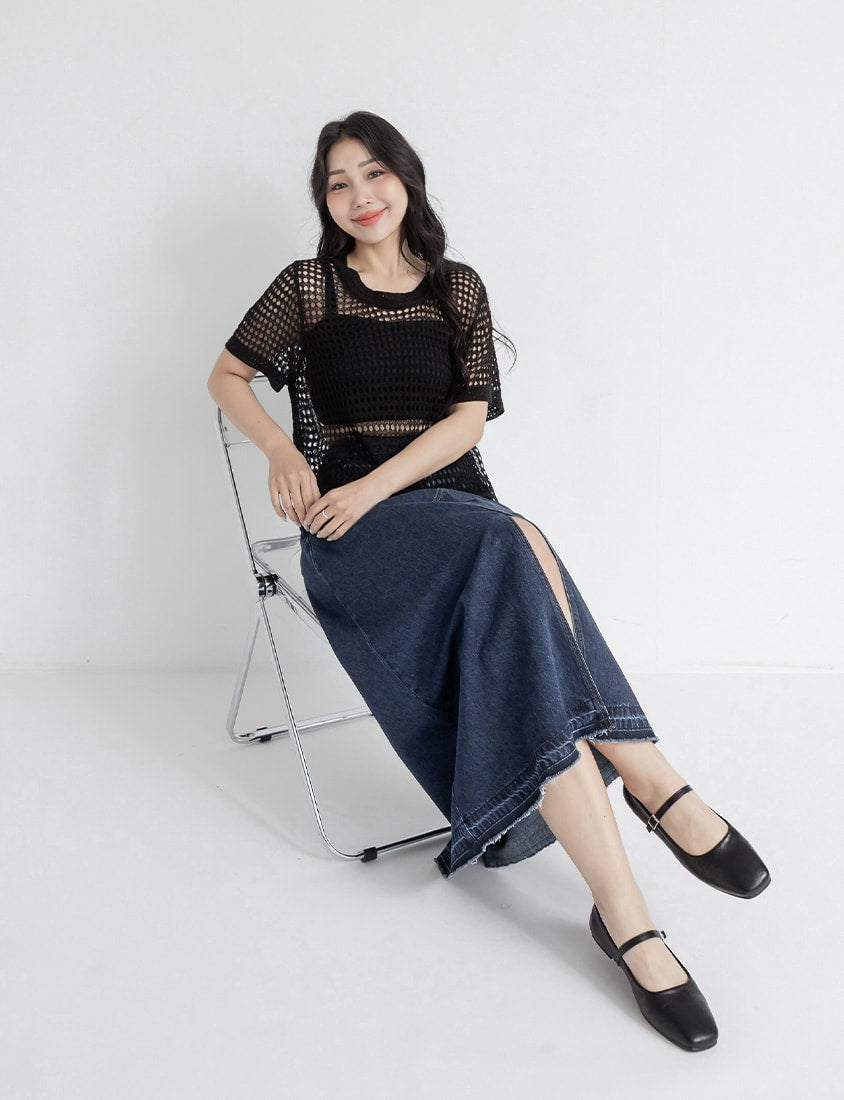Cooling Tencel Denim Slit Plus Size Maxi Skirt