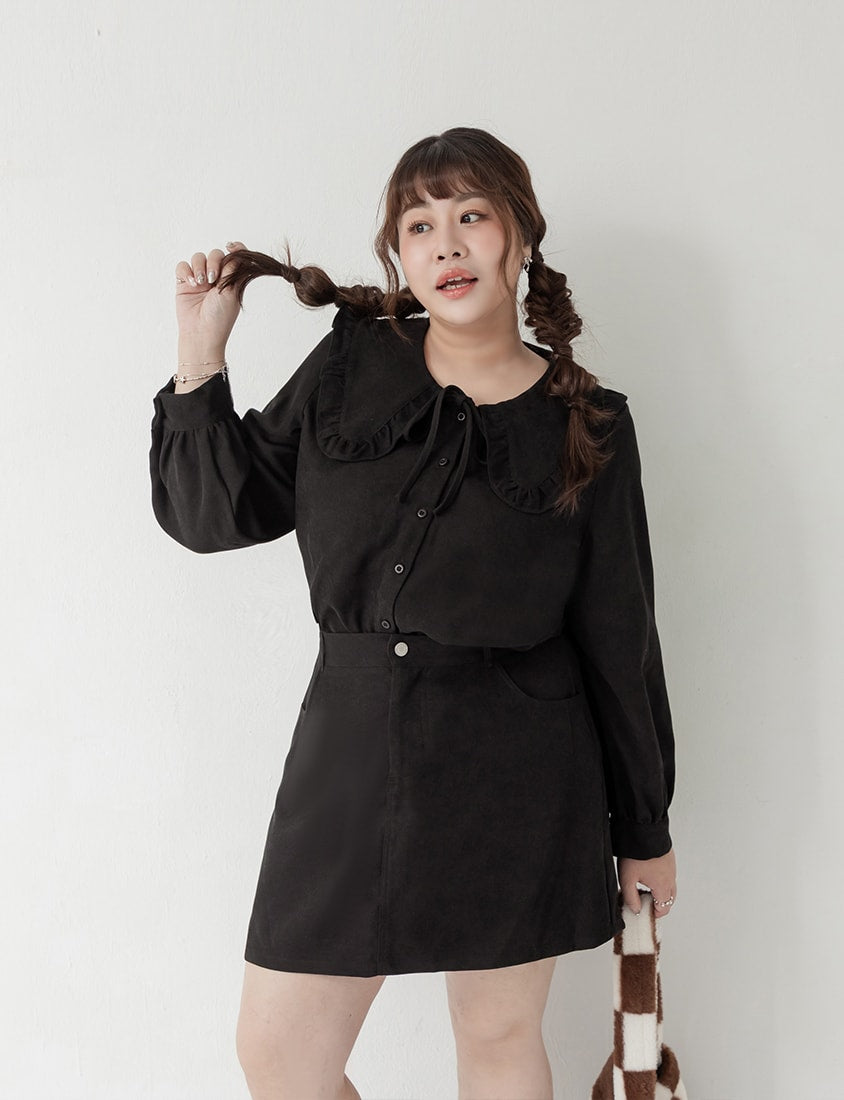 Classic Multi-Color Ruffle Tie Collar Plus Size Shirt