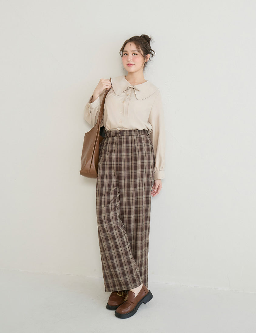 Sweet Multicolor Collar Tie Puff Sleeve Plus Size Shirt