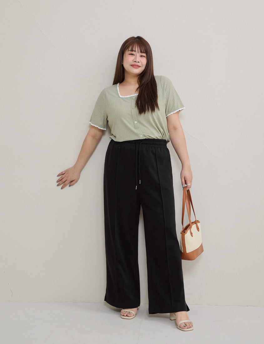 Instant Cool Cloud Cotton Stitch Slit Plus Size Wide Pants