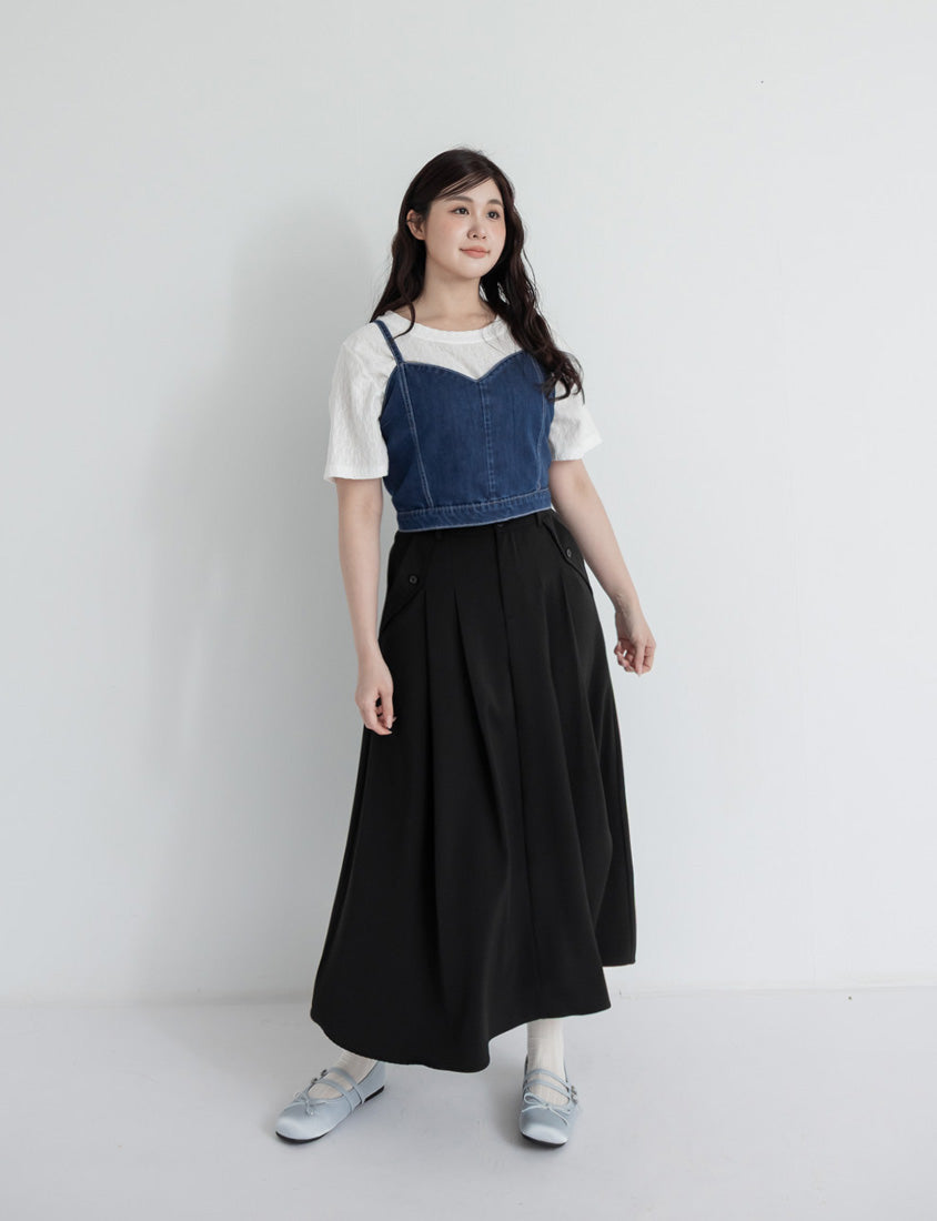 High Waist Double Button Pleated Chiffon Plus Size Skirt