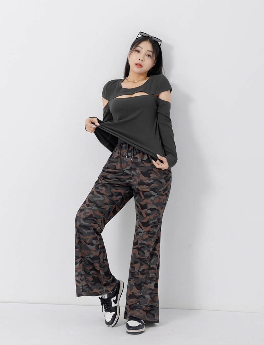 MUA! Cool Camo Drawstring Stitch Plus Size Flare Pants