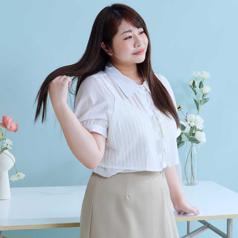 MISS. Faux Two Piece Sheer Plus Size Shirt