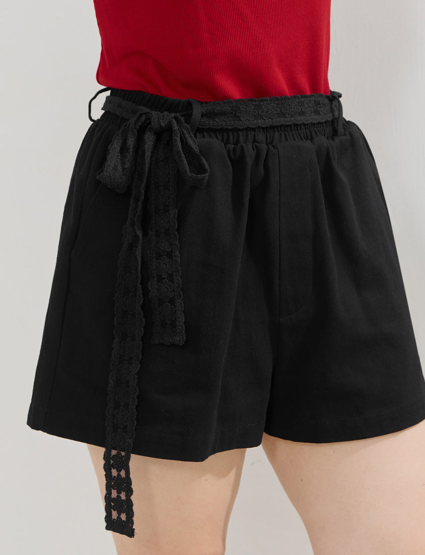 Twill Cotton Plus Size Shorts (With Lace Belt)