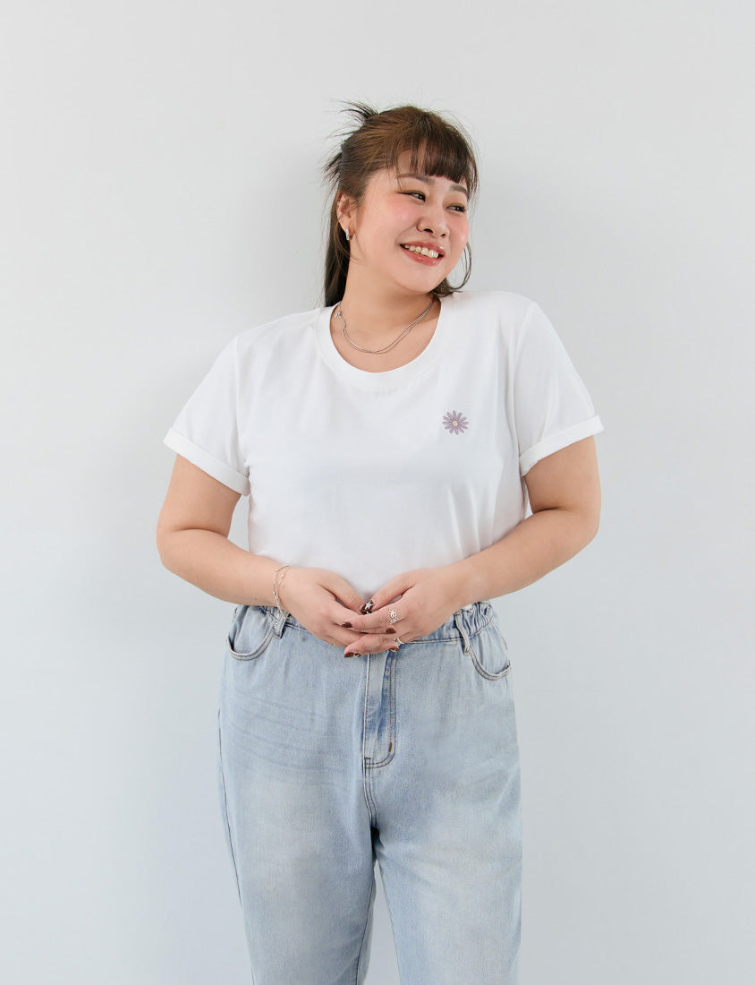 Heavyweight Floral Embroidery Plus Size Crewneck Tee
