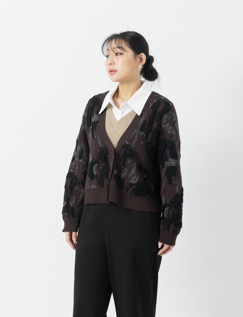MISS. Japanese Vintage Jacquard Plus Size Knit Cardigan