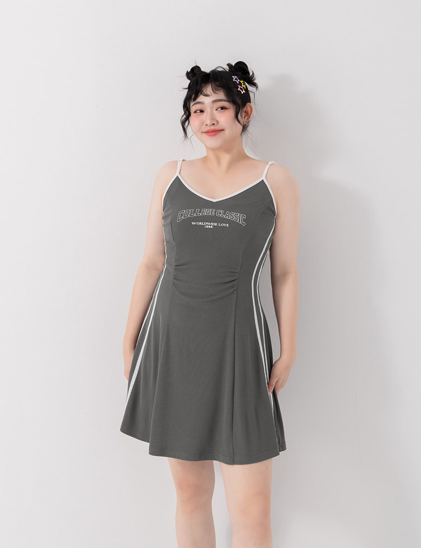 Slim Fit Ribbed V-Neck Letter Print Plus Size Mini Dress