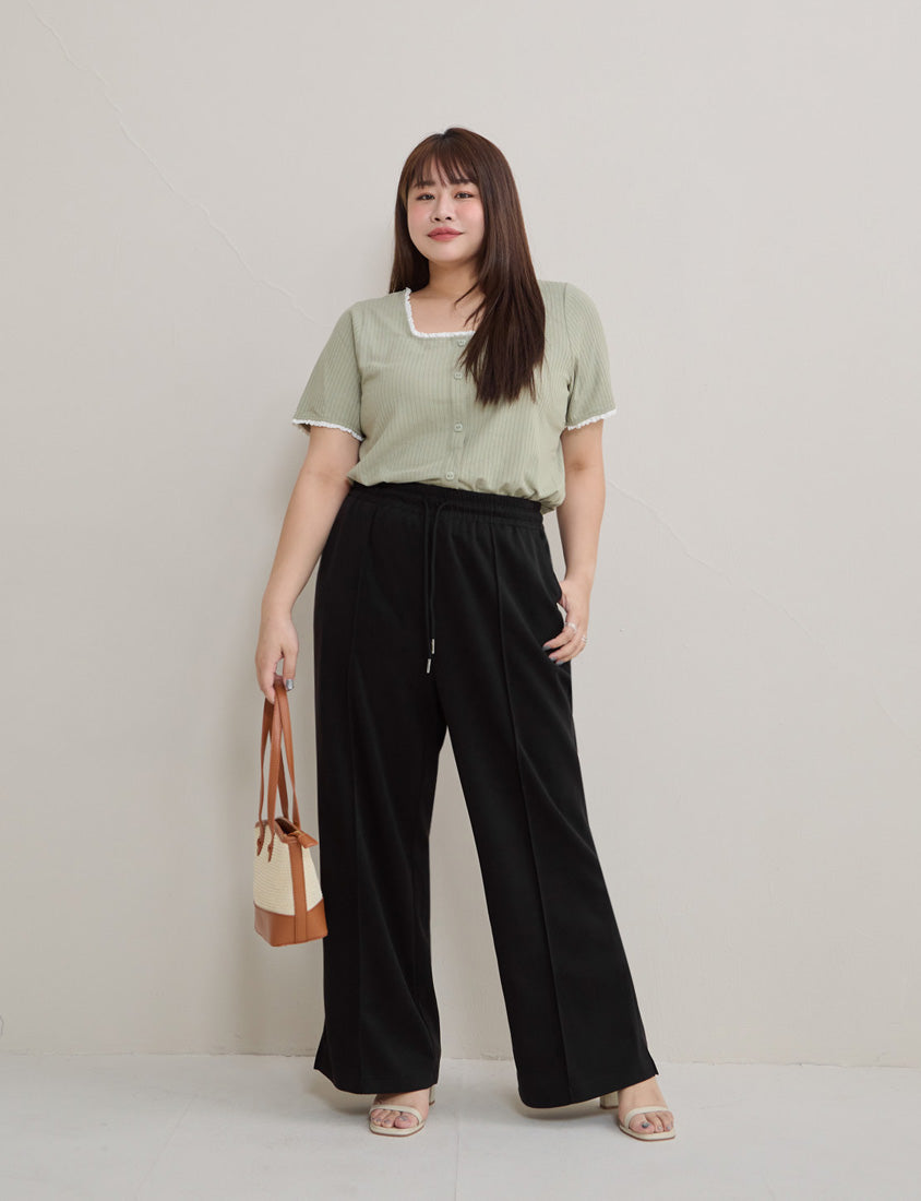 Instant Cool Cloud Cotton Stitch Slit Plus Size Wide Pants