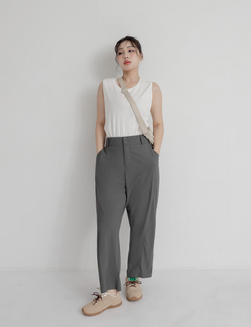 Silky Cool Elastic Back Waist Plus Size Straight Leg Pants