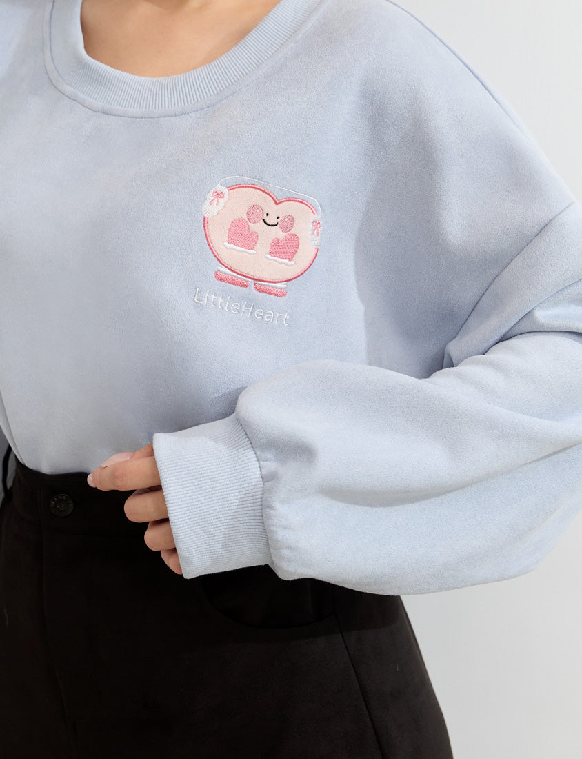Suede Mittens Embroidered Plus Size Cropped Sweatshirt (Little Heart Collab)