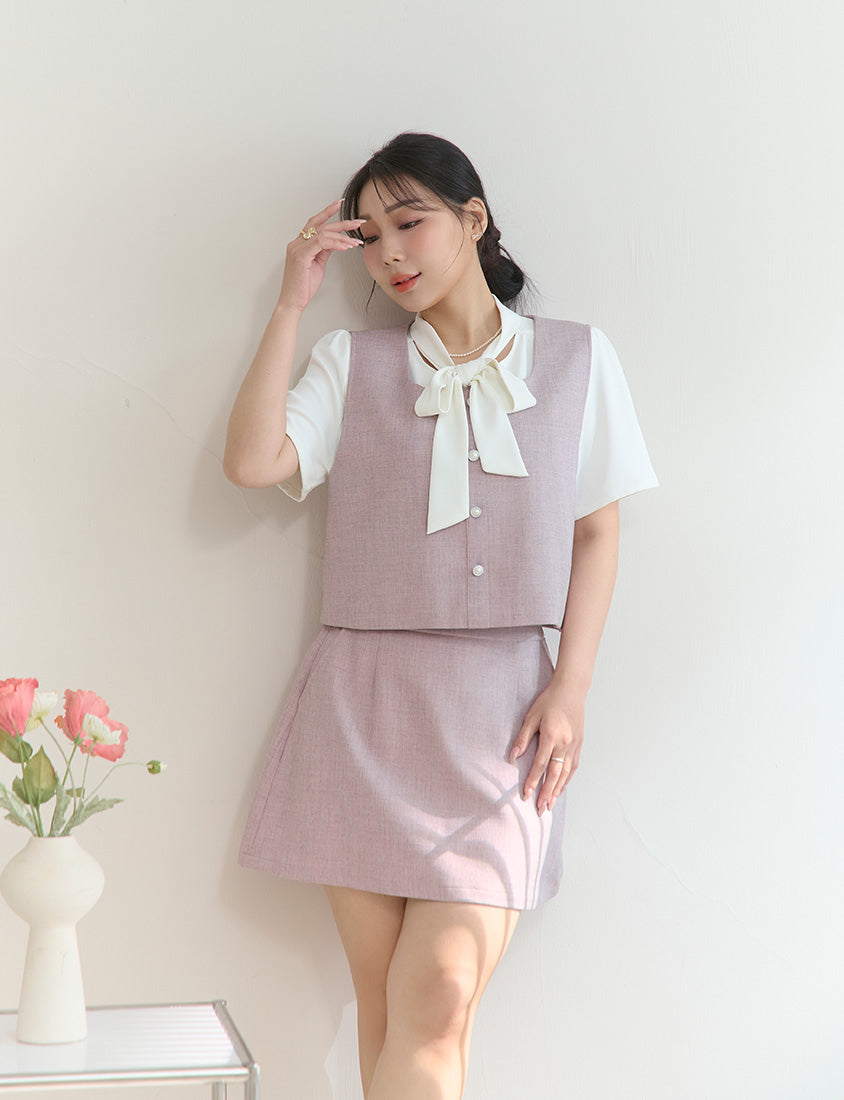 MISS. Korean Style Pearl Button Plus Size Tailored Vest