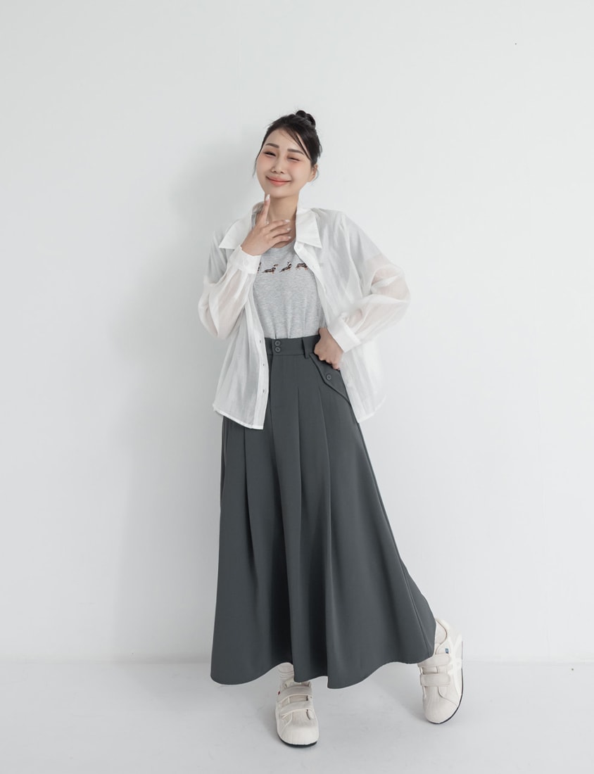High Waist Double Button Pleated Chiffon Plus Size Skirt
