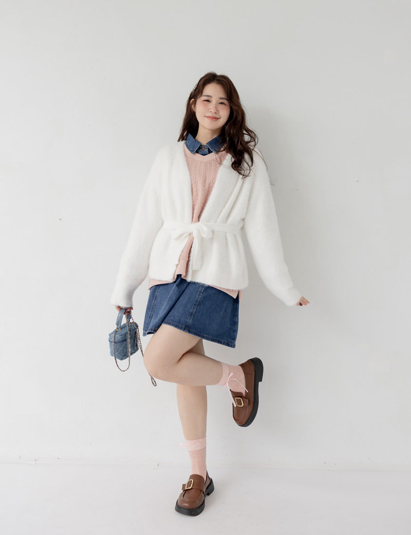 Korean Style V-Neck Embossed Cable Plus Size Sweater