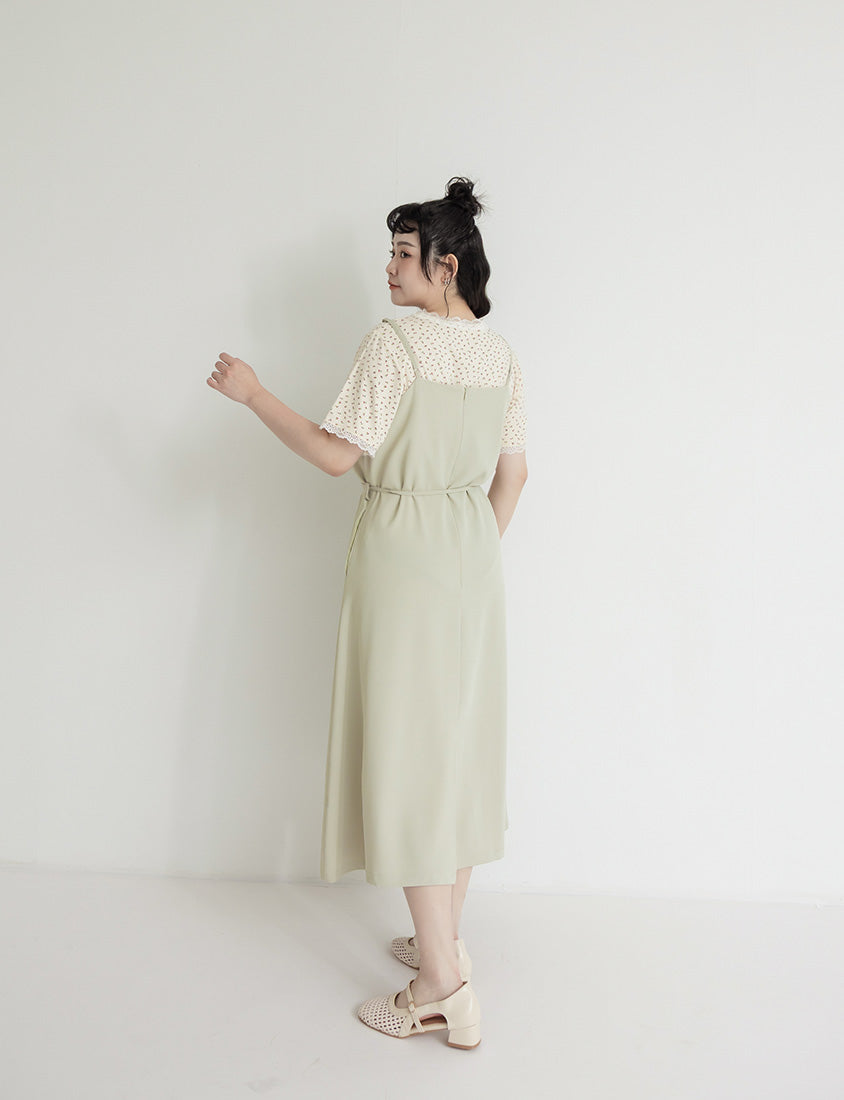 Wrinkle-Resistant A-Line Plus Size Cami Maxi Dress (With Waist Tie)