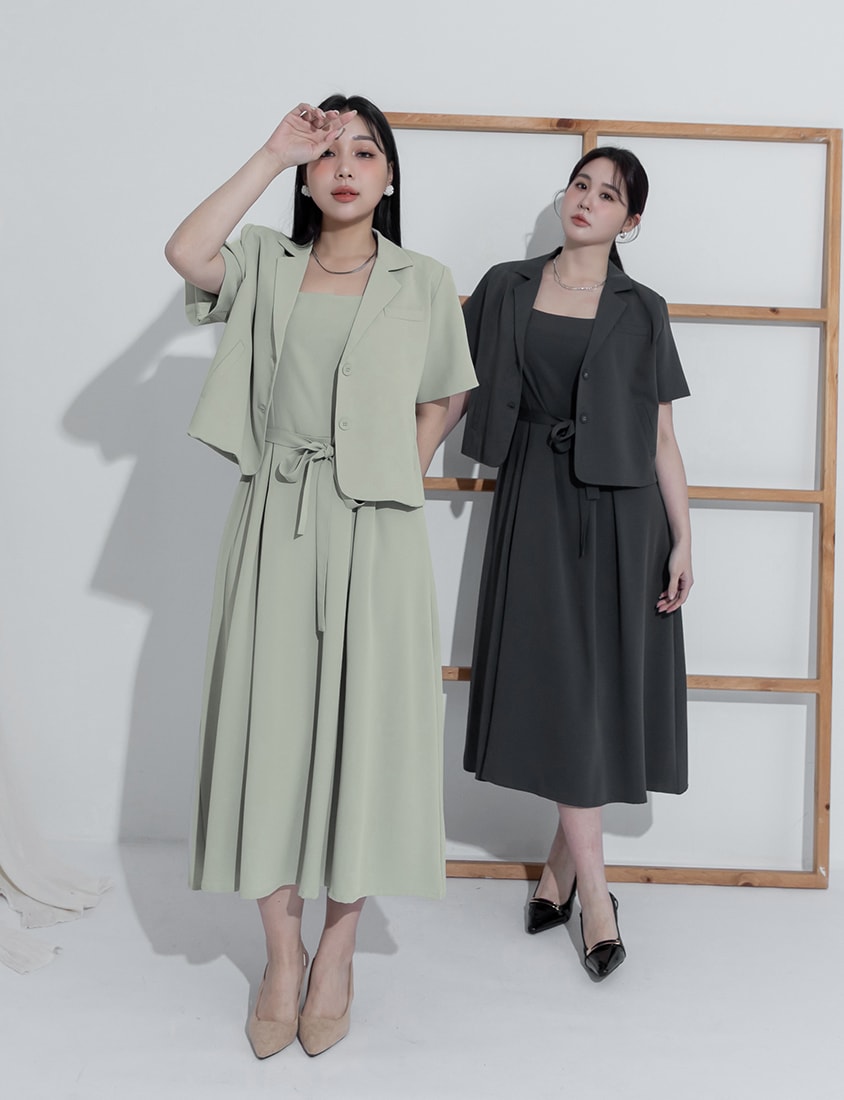 MISS. Silky Cool Refined Cami Strap Plus Size Maxi Dress (With Waist Belt)