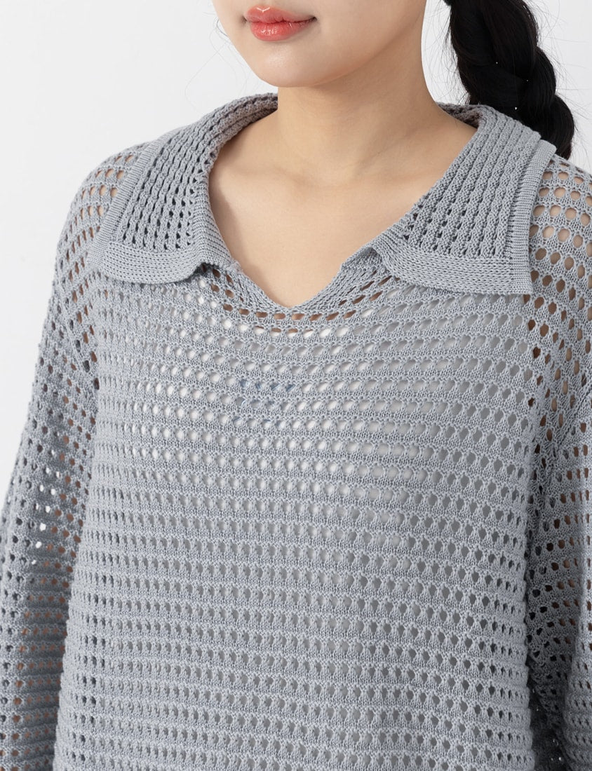 Anti-Pilling Cutout Hollow Collar Plus Size Knit Top