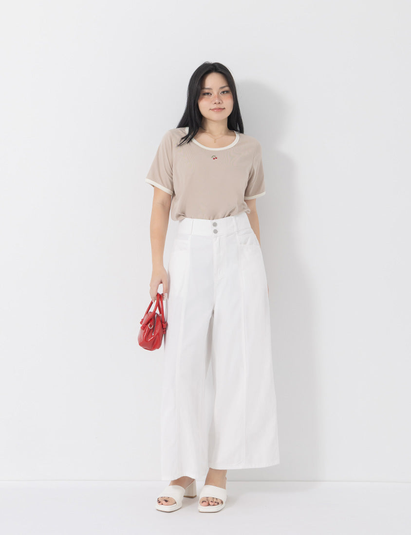 Contrast Cherry Embroidery Crewneck Plus Size Tee