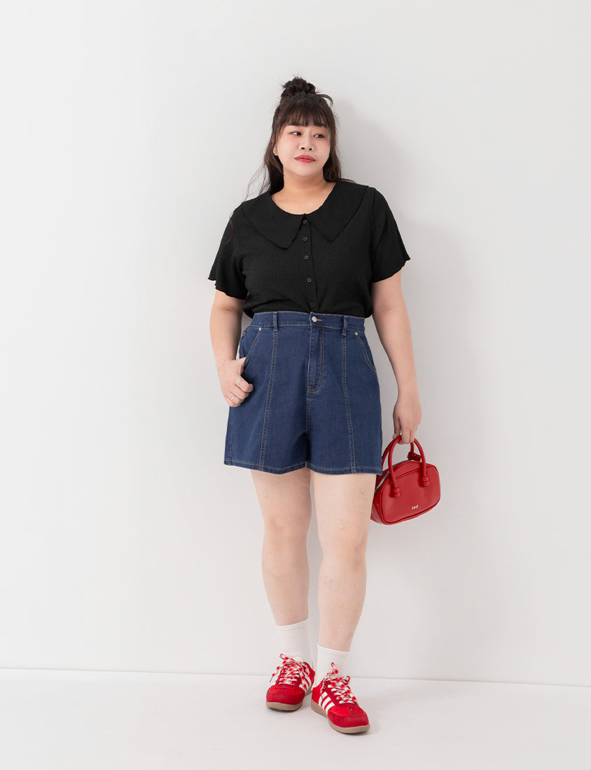 Apple-Shaped Friendly! Perfect Fit Slim Fit A-Line Plus Size Denim Shorts