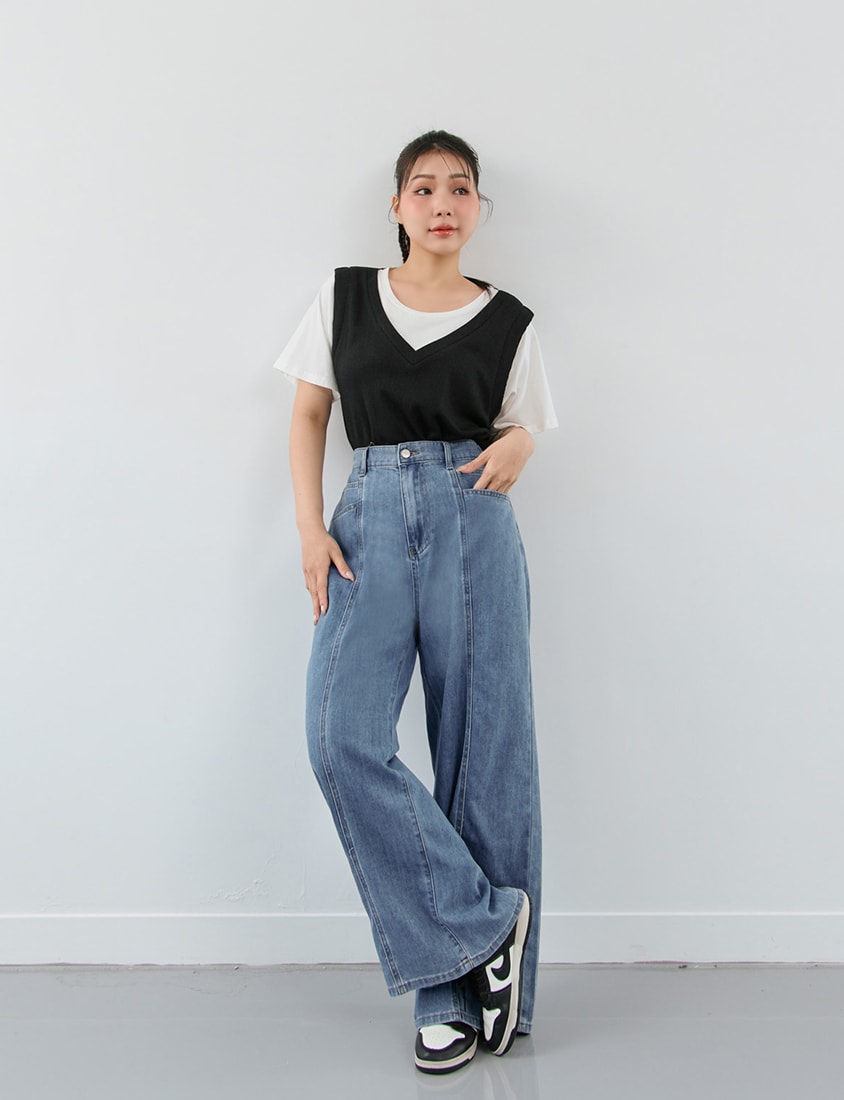 Contrast Waffle Faux Two Piece Plus Size Tee