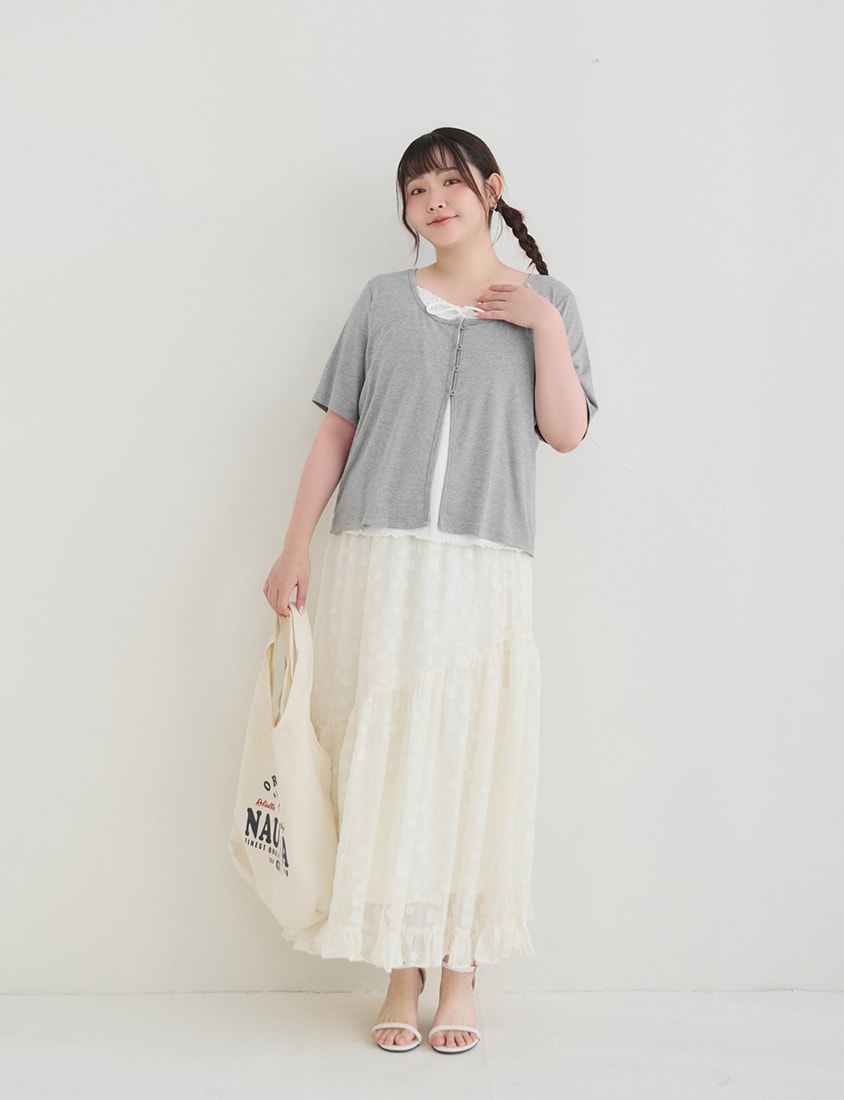 Korean Style Lace Trim Faux Two Piece Plus Size Top