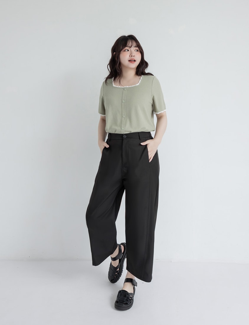 Lace Square Neck Waffle Plus Size Knit Top