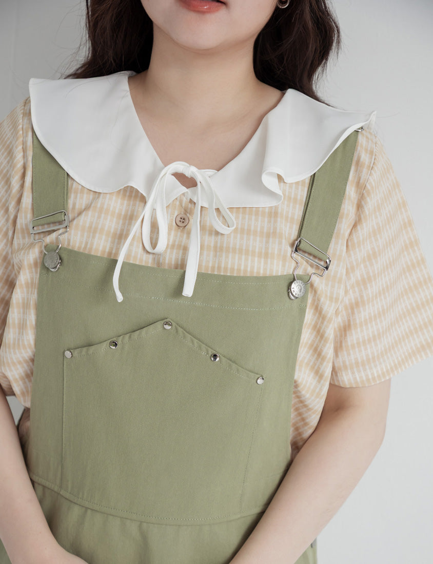 Light Utility Studded Twill Plus Size Pinafore Dress