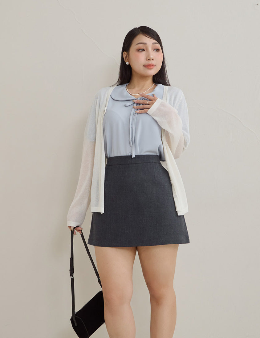 MISS. Silky Cool Wrinkle-Resistant Tie-Front Plus Size Collar Shirt