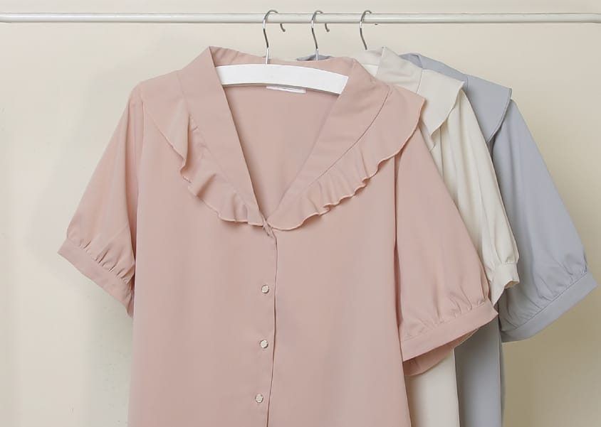 MISS. Korean-Style V-Neck Big Ruffled Puff Sleeve Plus Size Blouse