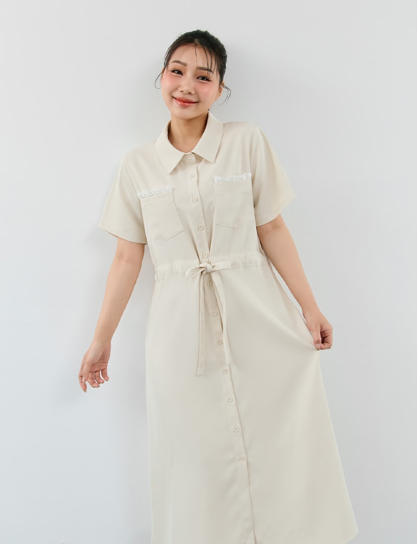 Soft Lace Pocket Plus Size Shirt Maxi Dress