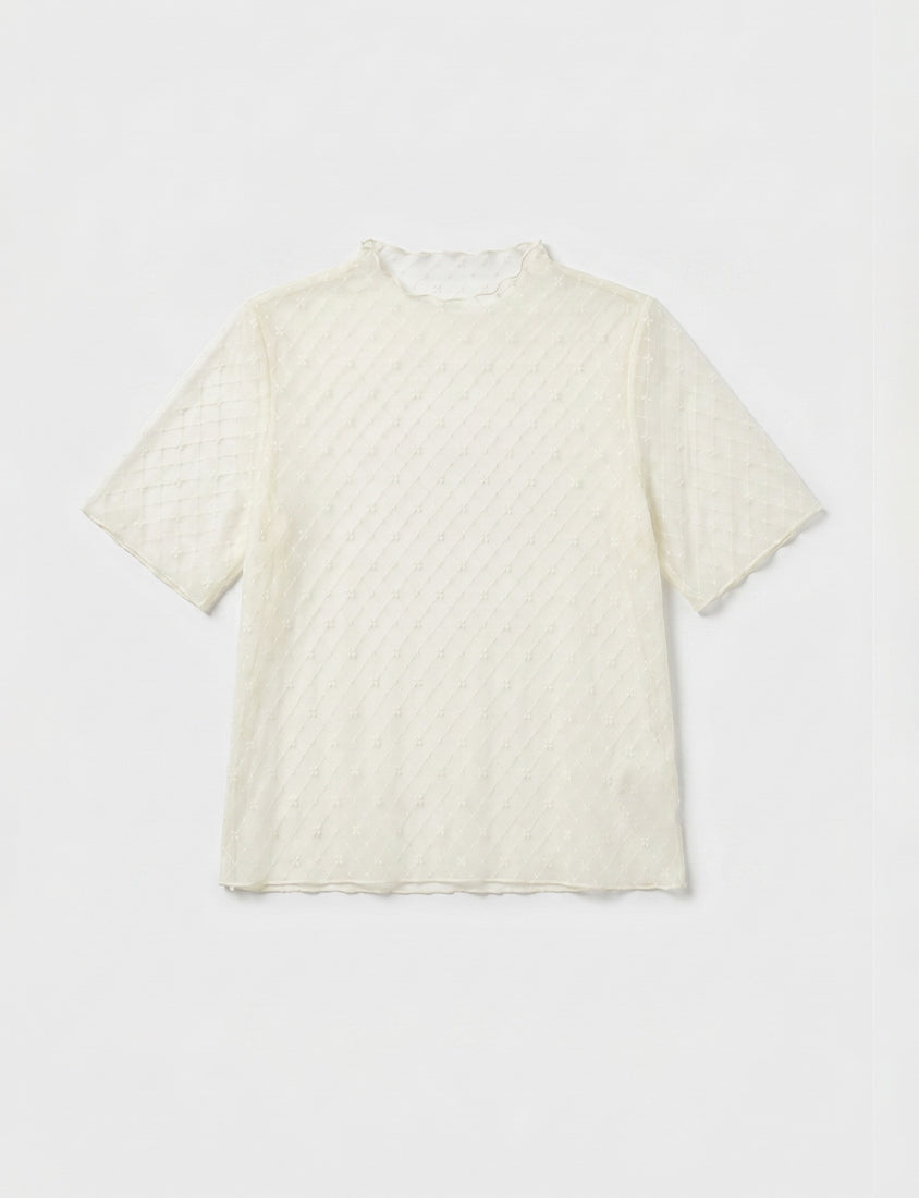 MISS. Sheer Floral Diamond Pattern Short Sleeve Plus Size Top