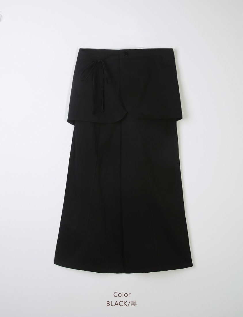 Layered Twill Plus Size Wide-Leg Pants (with Skirt Panel)