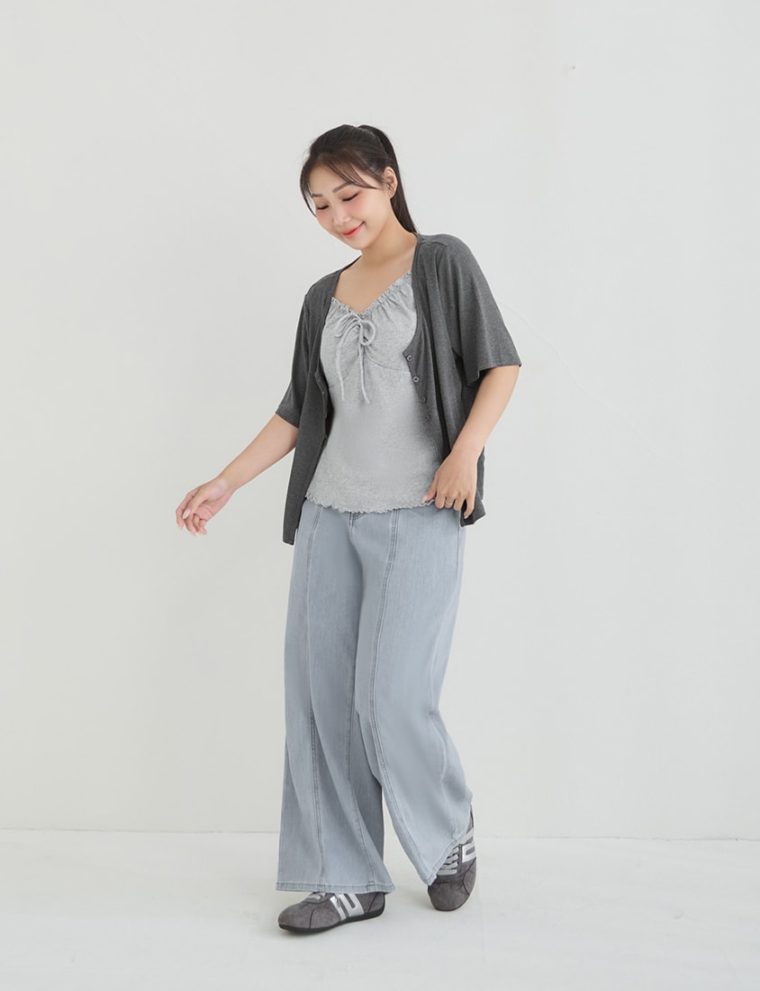 Korean Style Lace Trim Faux Two Piece Plus Size Top