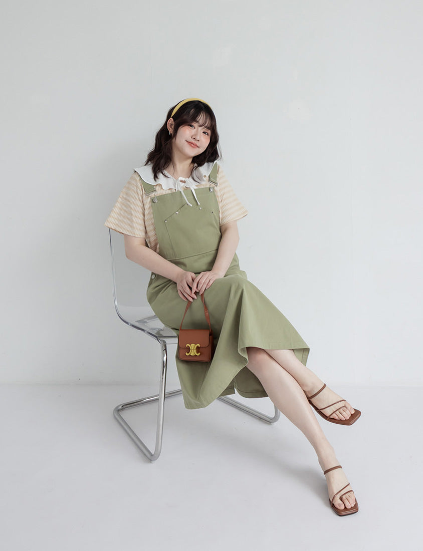 Light Utility Studded Twill Plus Size Pinafore Dress