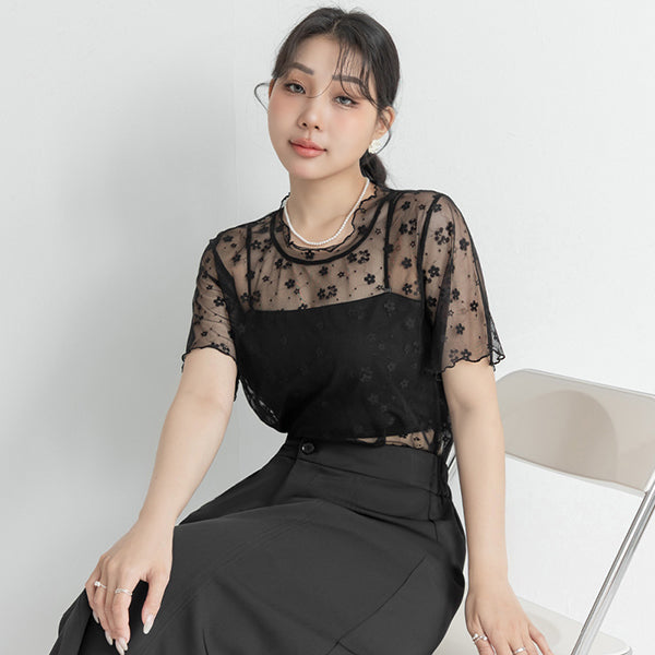 MISS. Sheer Floral Lace Plus Size Top