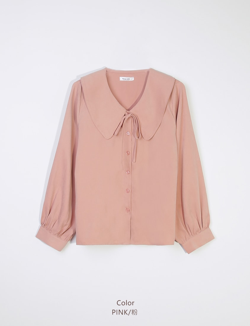 Sweet Multicolor Collar Tie Puff Sleeve Plus Size Shirt