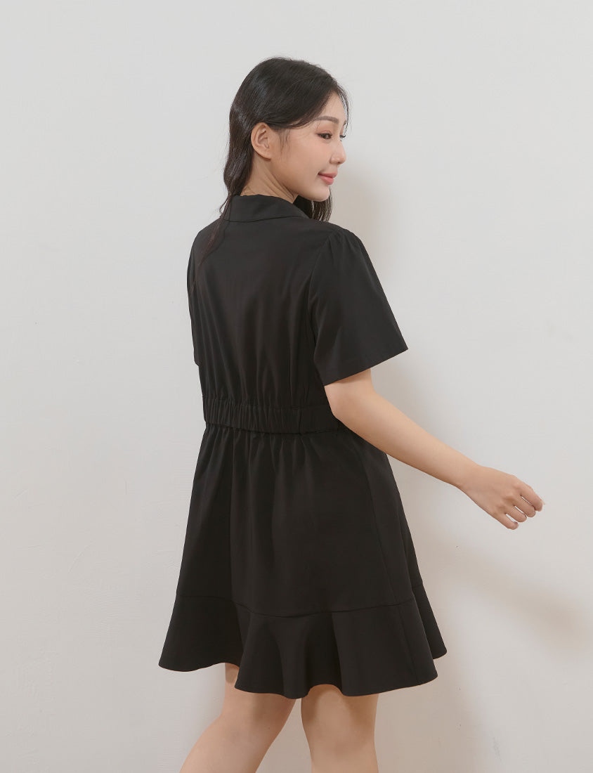 Elegant Heart Button Collar Plus Size Mini Dress