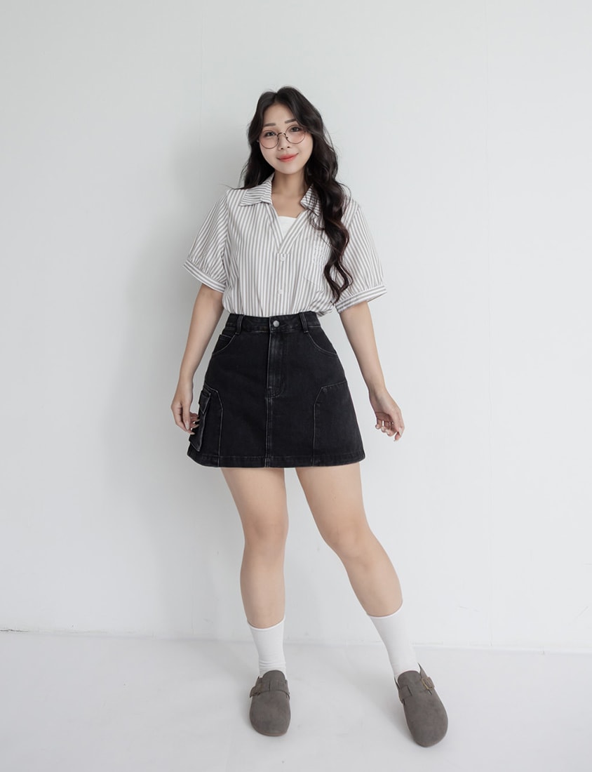 Faux Two Piece Stripe Collar Plus Size Top
