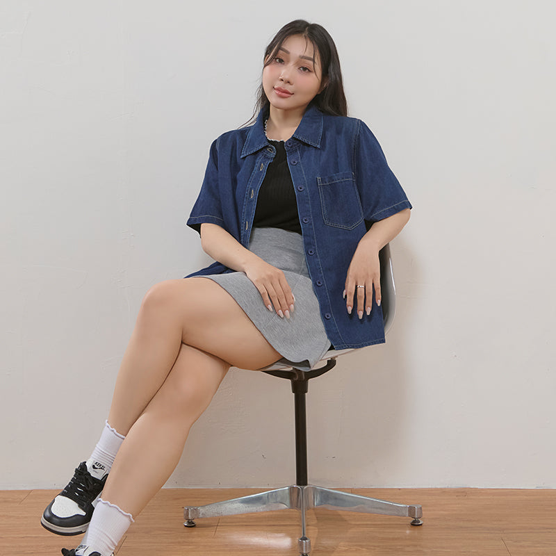 Cooling Tencel Silky Denim Plus Size Shirt