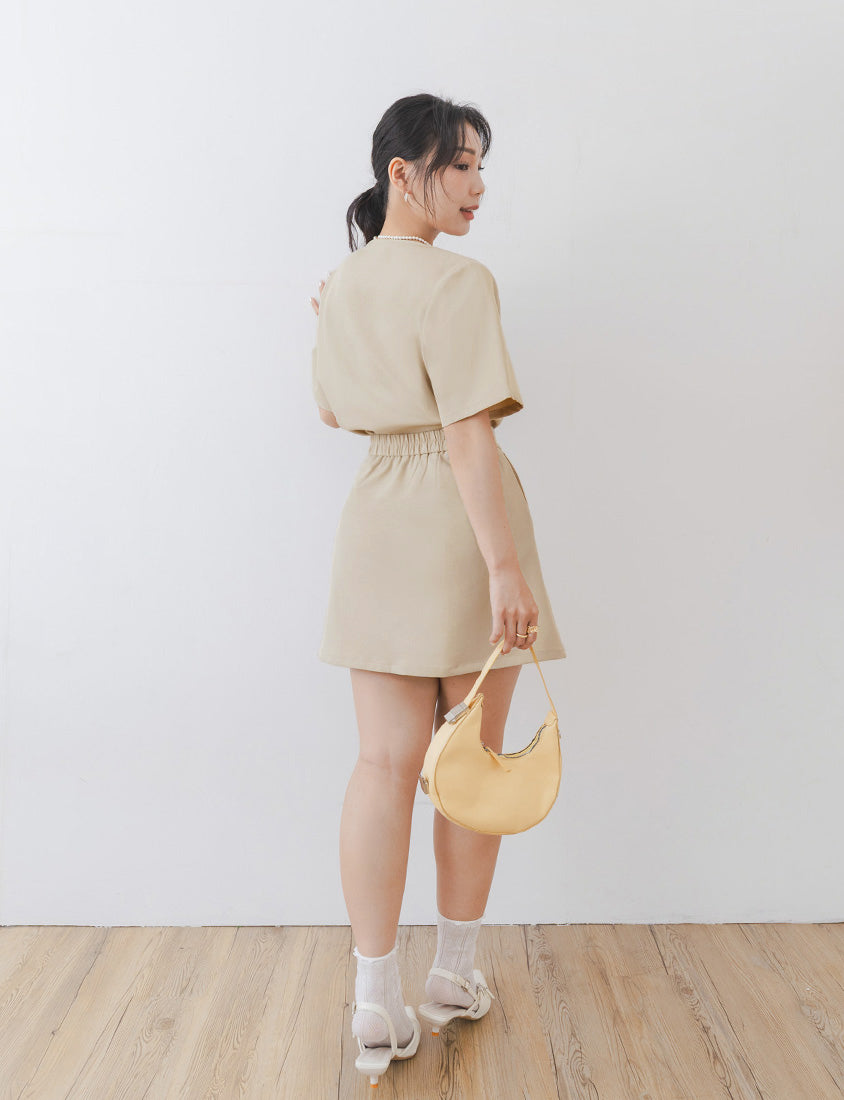 MISS. Korean Style Square Neck Twill Faux Button Top