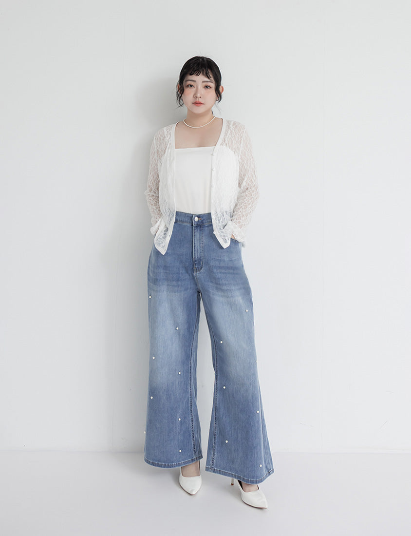 MISS. Fairy Lace Hollow Cut Button-Up Plus Size Cardigan