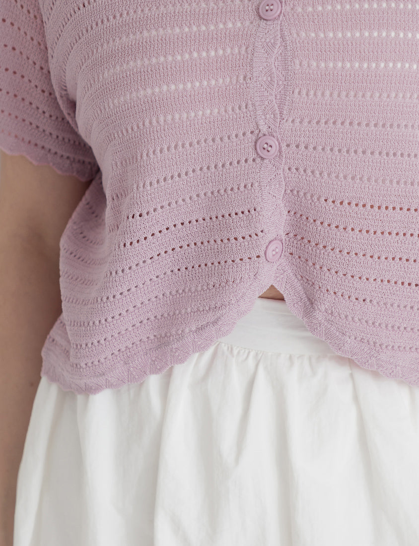 Cute Frill Trim Cutout Cropped Knit Plus Size Cardigan