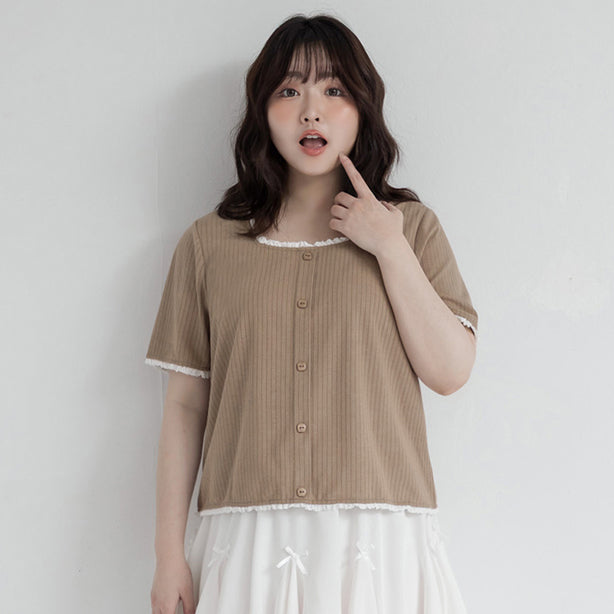 Lace Square Neck Waffle Plus Size Knit Top