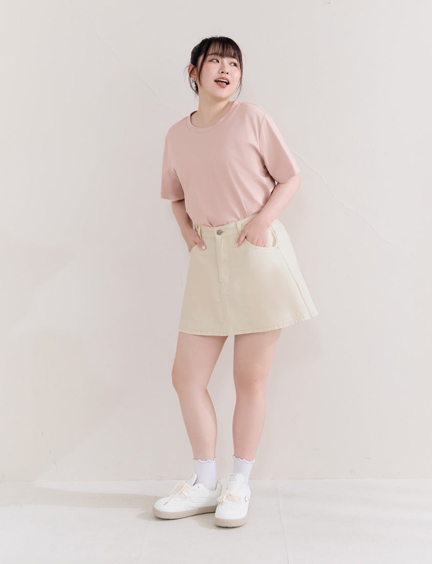 Casual Twill Cotton A-Line Plus Size Mini Skirt