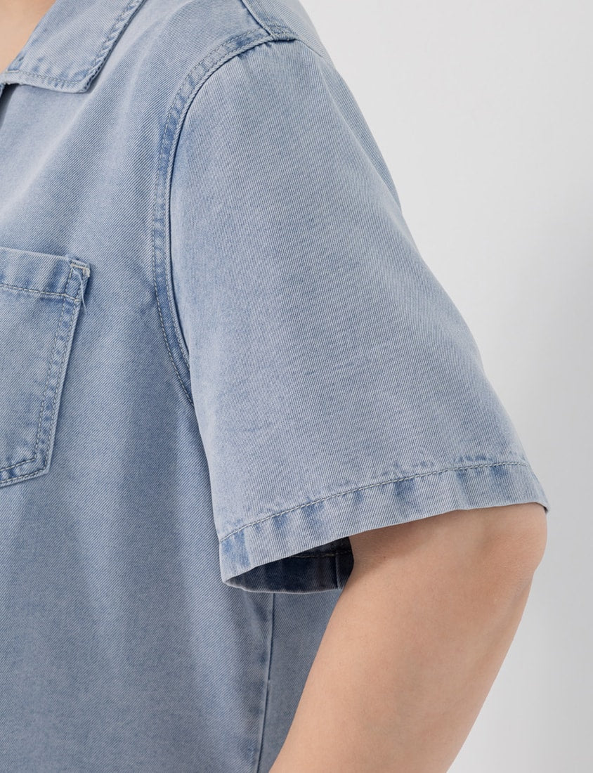 Lyocell Cooling 2-Way Denim Plus Size Shirt